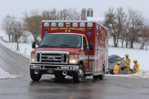 Ambulance 49 assisting Station 45 at an MVA at Hensel & Amish Roads. 1/26/14 (photo courtesy of Kinzer Fire)