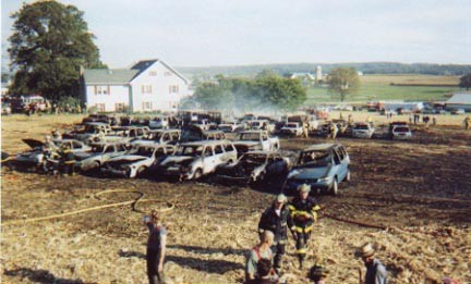 Assisted Paradise Fire Co. with multiple cars on fire in a corn field... 10/14/2000 (Chris Andrews Photo)