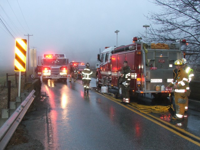 Assisting Wagontown at a Hazardous Materials incident on Rt. 10 south of Rt. 340, 1/13/05. 
Pictured are Engine 4-9-1, Chester County HazMat 15, and Sadsburyville Engine 31-2