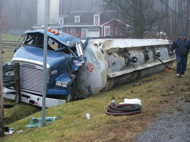 A picture of the gasoline tanker that overturned and spilled its load on Route 10. 1/13/05