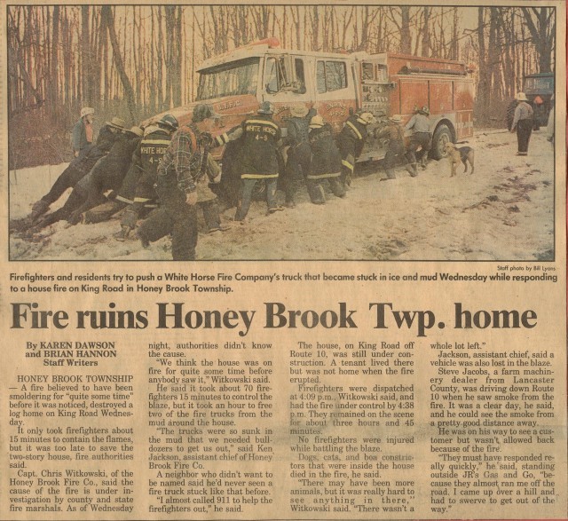 Assisting Honey Brook at a house fire... King Road, Early 1994 . Engine 4-9-2 and Engine 33-2 both got stuck in the mud...