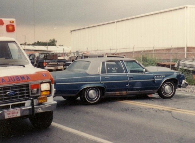 Ambulance 4-9 assisting Honey Brook at an auto accident, Route 322 & Churchtown Road in 1991. (Honey Brook Fire Co. Photo)