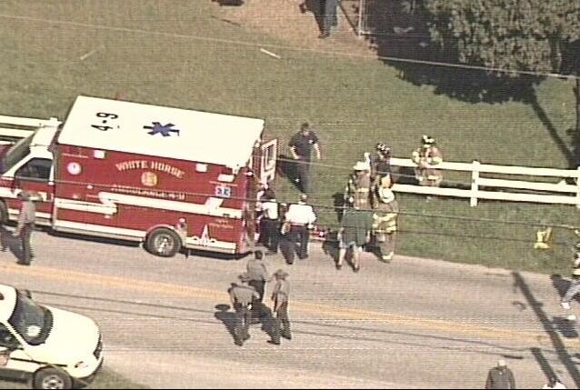 Ambulance 4-9 on the scene of the West Nickel Mines School shooting tragedy...10/2/06 (Photo Credit: WCAU-TV)