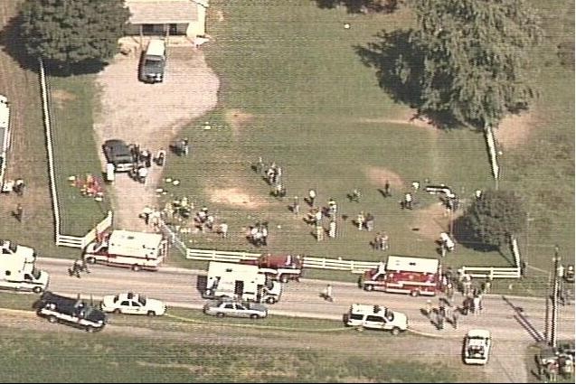 Ambulance 4-9 (lower right) on the scene of the West Nickel Mines Amish School shooting tragedy...10/2/06 (Photo Credit: WCAU-TV)