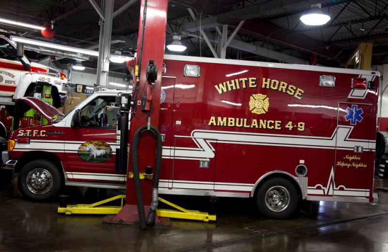  Ambulance 4-9 getting maintenance at 10-8 Emergency Vehicle Service in New Holland (Photo Courtesy of 10-8 EVS)