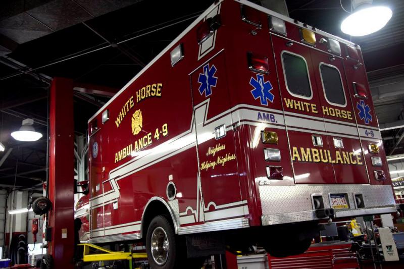 Ambulance 4-9 getting maintenance at 10-8 Emergency Vehicle Service in New Holland (Photo Courtesy of 10-8 EVS)