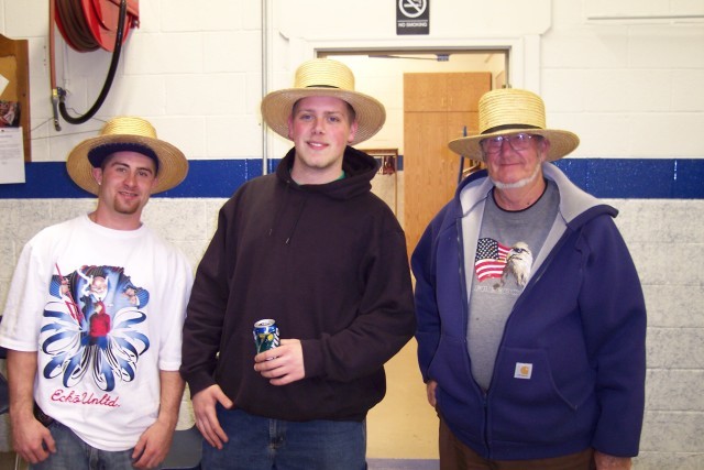 Martin's Corner Fire Co. members FF Morris, Lt. Barr, and Fire Police Lt. Baxter try on some of the &quot;local&quot; hats while on standby for us in our station... December 2006 (Martin's Corner Fire Co. picture)