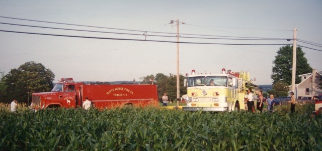 Tanker 4-9 & Gap Engine 4-2-1 at tanker shuttle training on Cambridge Road north of White Horse, 1994