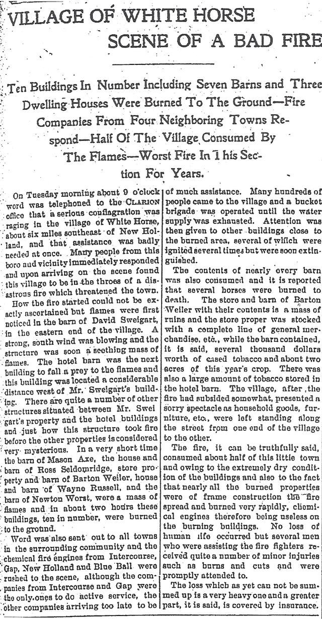 The fire that started it all...New Holland Clarion Newspaper, 9/20/13.