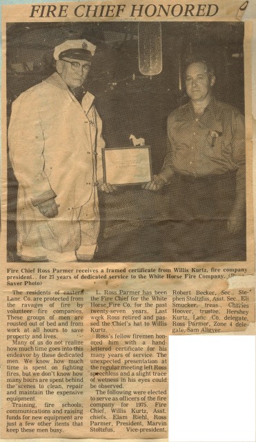 1975 news article recognizing Chief Parmer's then 27 years of service