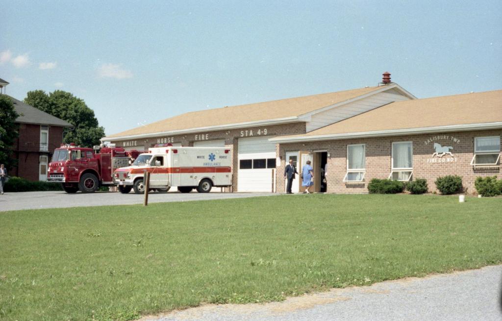 The Station with the 1979 Engine and the 1982 Ambulance. Mid-1980's (Frank Boyd photo)