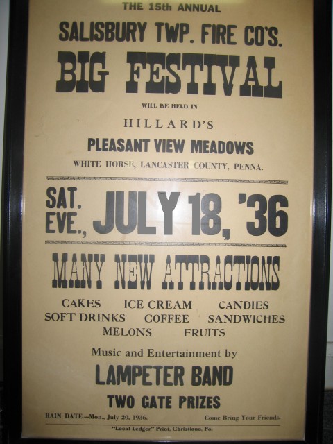 A poster presently on display in the station advertising our 1936 Fire Company Carnival