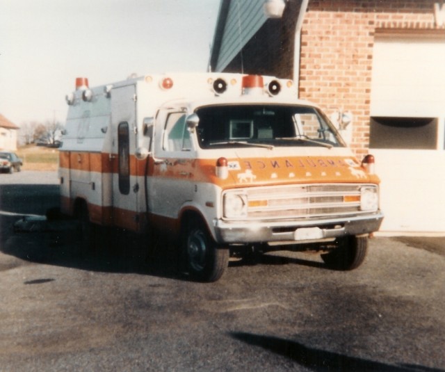 1975 Dodge F300/ Braun Mini-Mod Ambulance we bought used from Manheim Twp. Ambulance. Placed in service 12/16/79, sold in 1982.